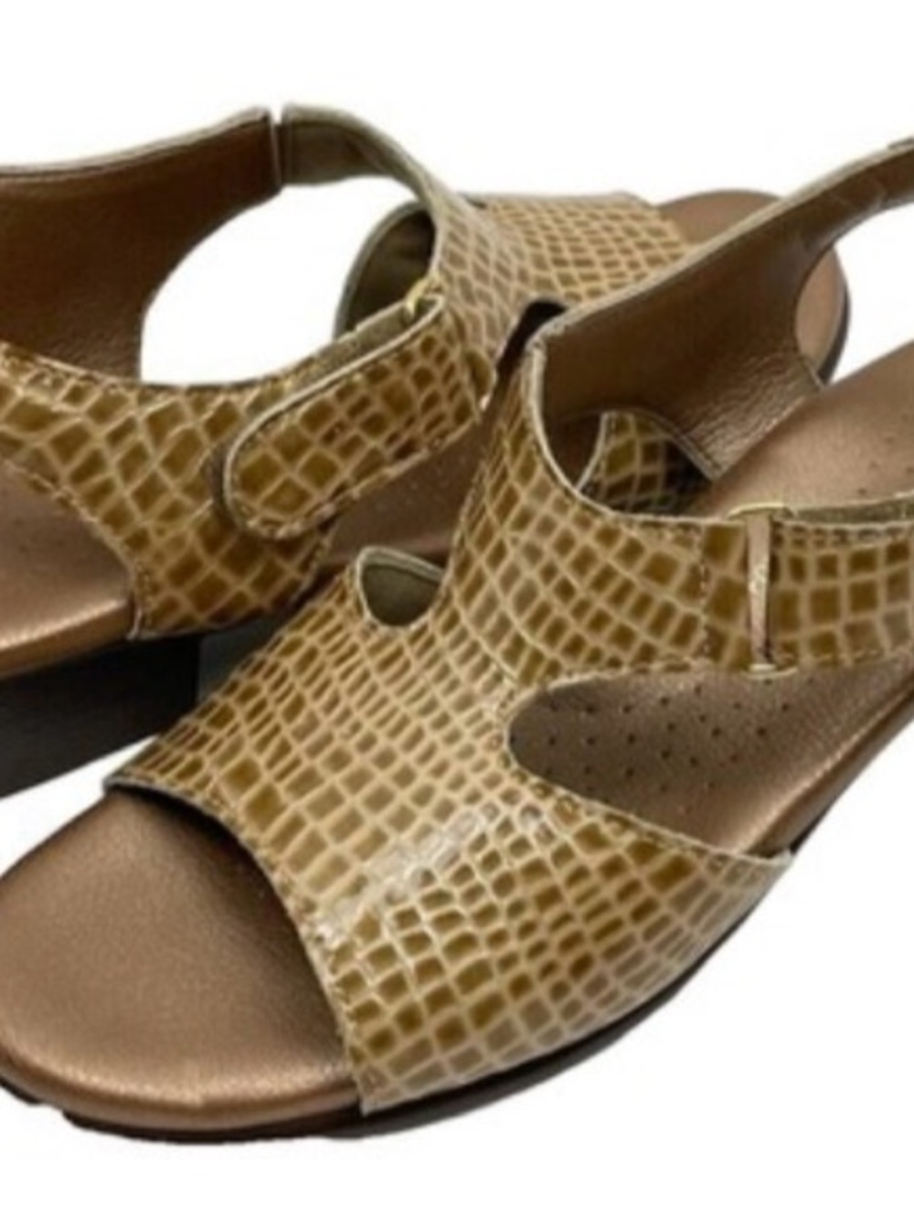SAS Comfort Wide Strap Tan Croc-Pattern Sandals 9 narrow